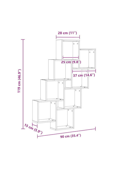 Ράφι Τοίχου Μαύρης Δρυς 90x15x119.5εκ.