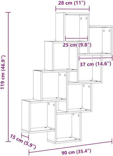 Wandregal aus schwarzer Eiche 90x15x119,5cm