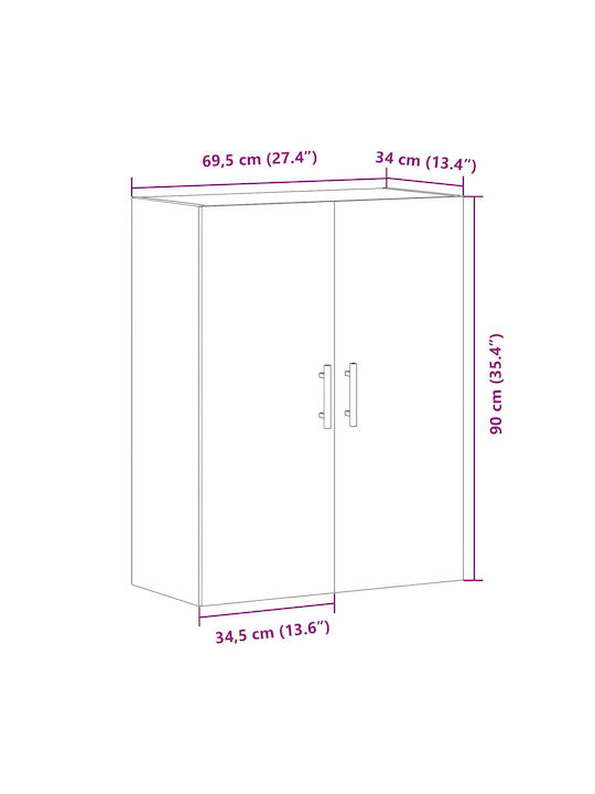 Wand Wohnzimmer Vitrine aus Massivholz Schwarz Eiche 69.5x34x90cm