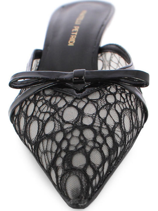 Leather Mules with High Heel in Black Color