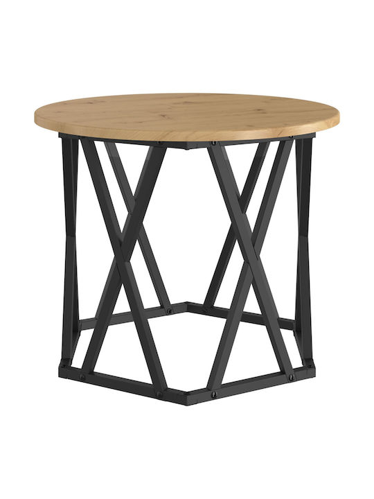 Round Side Table Set of 2 Made of Solid Oak Wood M50xD50cm