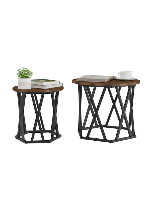 Round Side Coffee Table Made of Solid Smoked Beech Wood 2 Pieces W50xL50cm