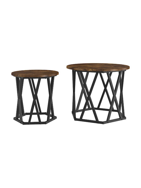 Round Side Coffee Table Made of Solid Smoked Beech Wood 2 Pieces W50xL50cm