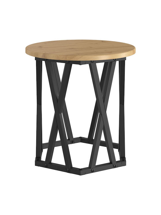 Round Side Table Set of 2 Made of Solid Oak Wood M50xD50cm