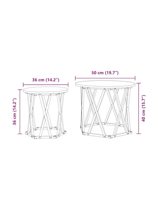 Round Side Table Set of 2 Made of Solid Oak Wood M50xD50cm