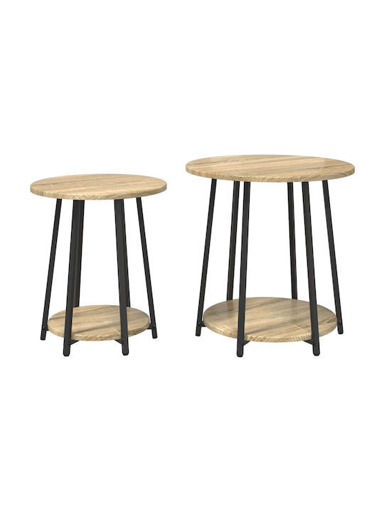 Round Side Table Made of Solid Wood Sonama 2 Pieces M50xD50cm