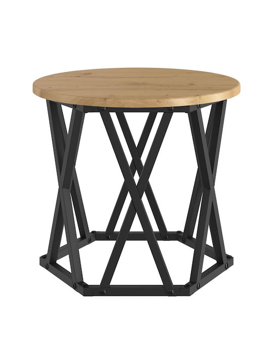 Round Side Table Set of 3 Made of Solid Oak Wood 53x53 cm