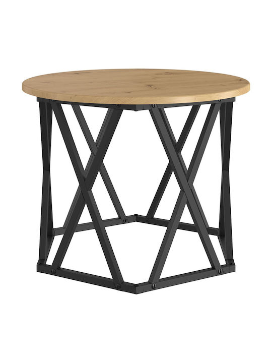 Round Side Table Set of 3 Made of Solid Oak Wood 53x53 cm