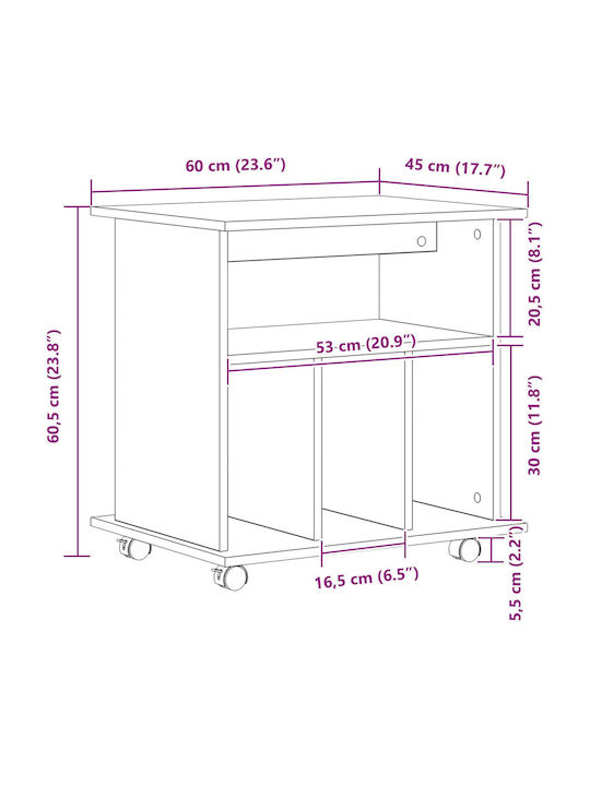 Cabinet de Birou cu roți Black Oak 60x45x55cm