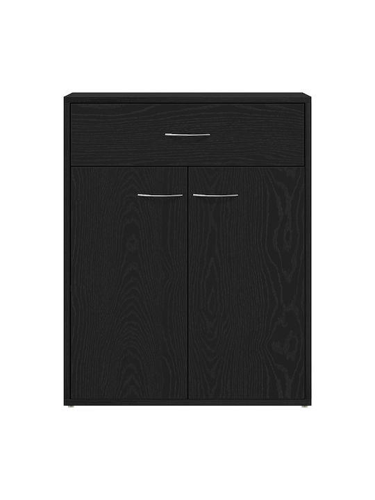 Sideboard Wooden with Drawers Black Velvet-Black Metal 60x30x75cm
