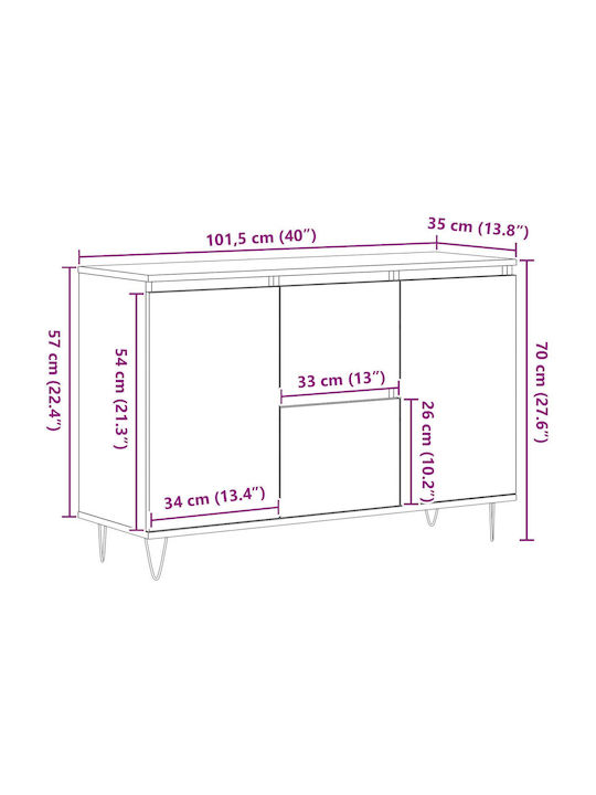 Sideboard Wooden with Drawers Black Velvet-Black Metal 101.5x35x70cm