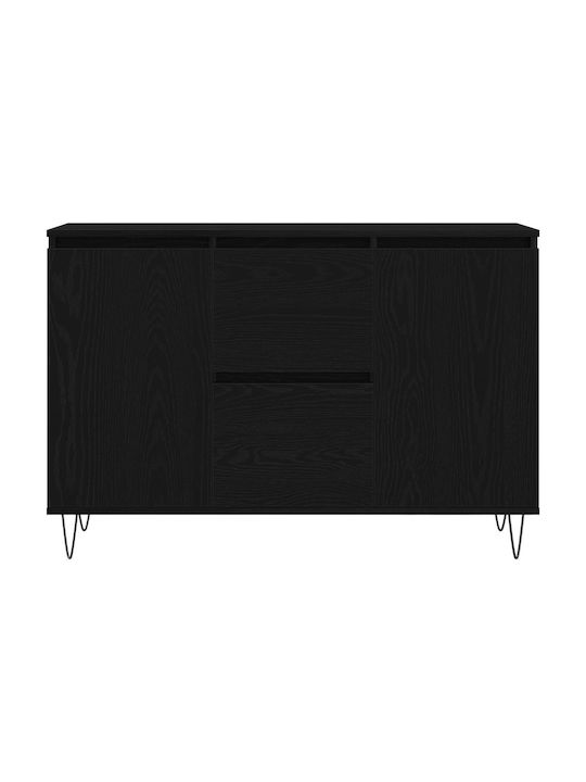 Sideboard Wooden with Drawers Black Velvet-Black Metal 101.5x35x70cm