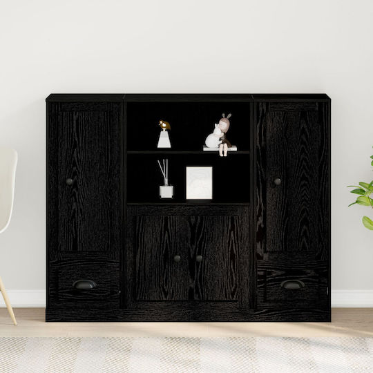 Мебели за съхранение дървен с чекмеджета и огледало Black Oak 132x35.5x103.5см