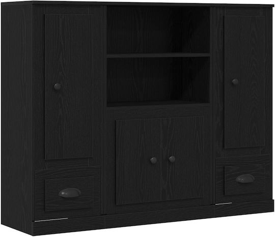 Мебели за съхранение дървен с чекмеджета и огледало Black Oak 132x35.5x103.5см