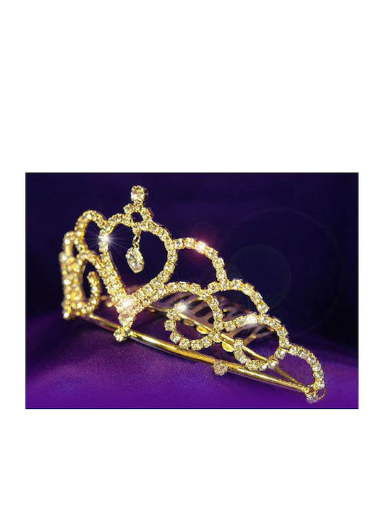 Νυφική Τιάρα Κρύσταλα Swarovski Χρυσαφί “amalia” Διάμετρος 12 Εκ Ύψος 5 Εκ