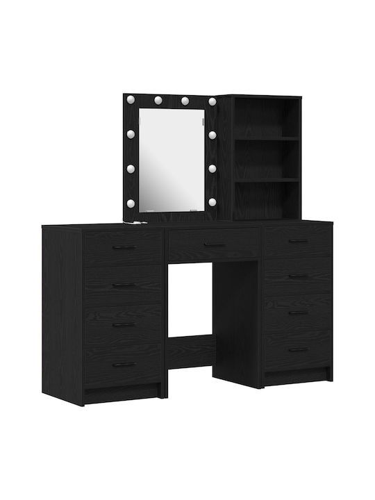 Bodenstehende Schminktisch Schlafzimmer Holz Schwarz mit Spiegel 40x41x75cm