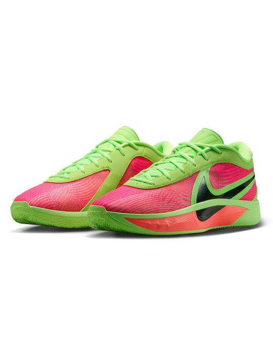 Giannis Freak 6 Niedrig Basketballschuhe Lime Blast / Metallic Silver / Hyper Pink