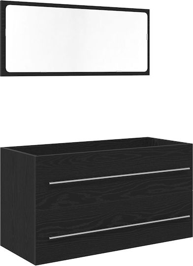 vidaXL Rechteckiger Badezimmerspiegel aus Edelstahl mit Schrank 90x45cm Schwarz