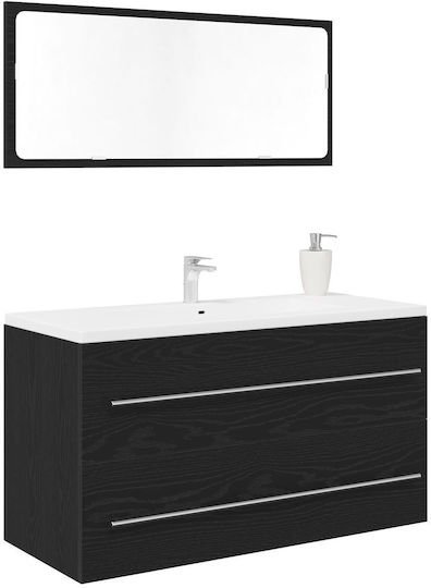 vidaXL Rechteckiger Badezimmerspiegel aus Edelstahl mit Schrank 90x45cm Schwarz