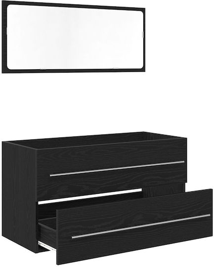 vidaXL Rechteckiger Badezimmerspiegel aus Edelstahl mit Schrank 90x45cm Schwarz