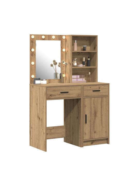 Bodenstehende Schminktisch aus Massivholz Braun mit Spiegel 50x41x135cm