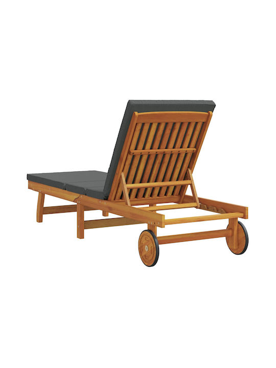 Deckchair Wooden with Cushion & Wheels Gray 200x65x84cm.