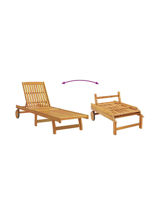 Deckchair Wooden with Cushion & Wheels Gray 200x65x84cm.