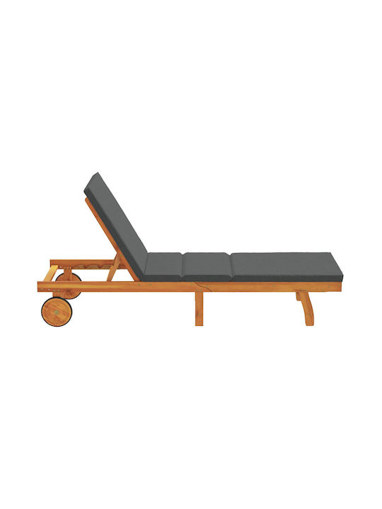 Deckchair Wooden with Cushion & Wheels Gray 200x65x84cm.