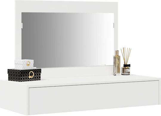 Wandmontierte Schminktisch Schlafzimmer Holz Weiß mit Spiegel 100x40x70cm