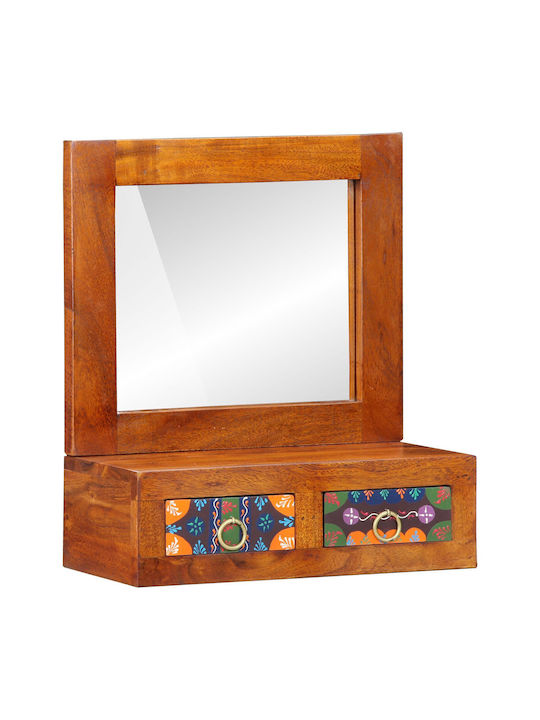 Wall-Mounted Makeup Dressing Table Made of Solid Brown Wood with Mirror 40x20x50cm