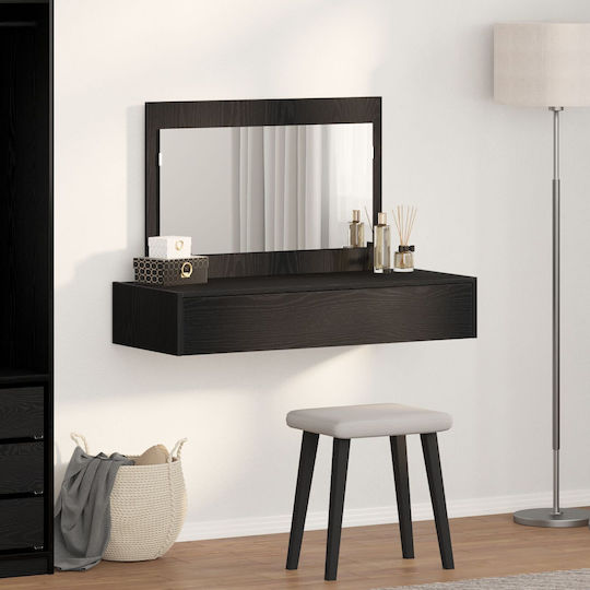 Wandmontage Schminktisch Schlafzimmer Holz Schwarz Eiche mit Spiegel 100x40x70cm