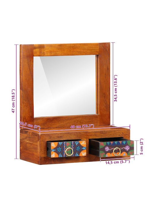 Wall-Mounted Makeup Dressing Table Made of Solid Brown Wood with Mirror 40x20x50cm