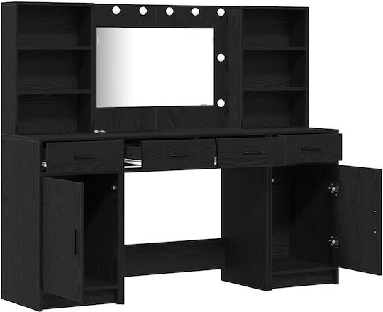Floor-standing Makeup Dressing Table Wooden Black with Mirror 78.5x41x135cm