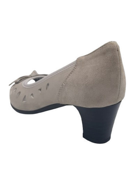 Δερμάτινες Peep Toe Γόβες Γκρι