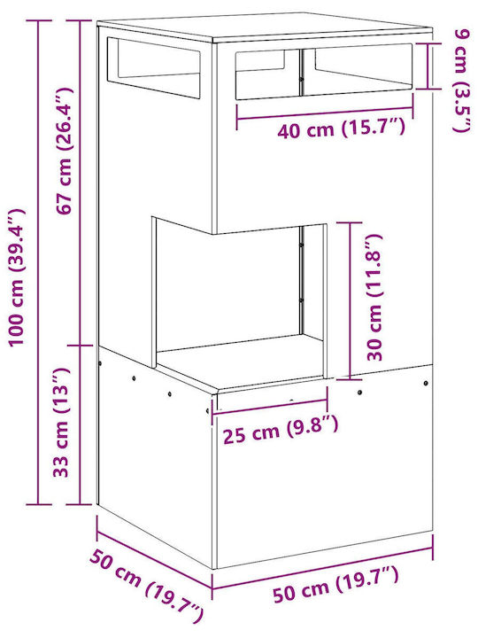 vidaXL Kamin Draußen Metallisch Gray 50x50x100cm