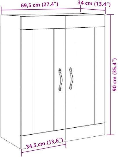 Wall Living Room Display Cabinet made of MDF with Glass Black Oak 69.5x34x90cm