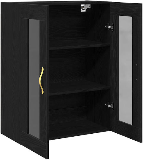 Wall Living Room Display Cabinet made of MDF with Glass Black Oak 69.5x34x90cm