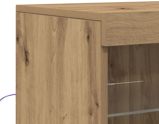 Living Room Display Cabinet Made of Particle Board with Glass and Lighting Brown 41x37x67cm