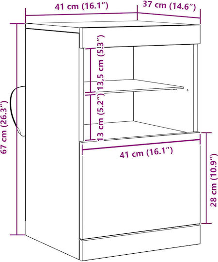 Living Room Display Cabinet Made of Particle Board with Glass and Lighting Brown 41x37x67cm