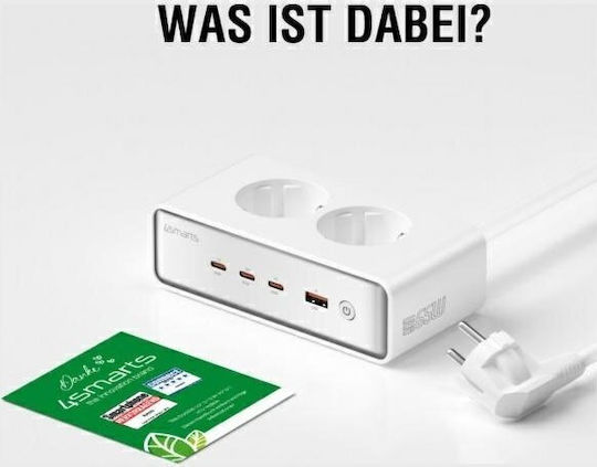 4Smarts Inteligent Bandă de alimentare 2 Prize cu 1 USB-A, USB-C și Comutator