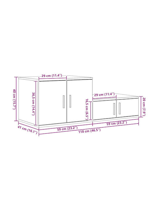 Drawers Storage Solid Wood L118xW41xH40cm