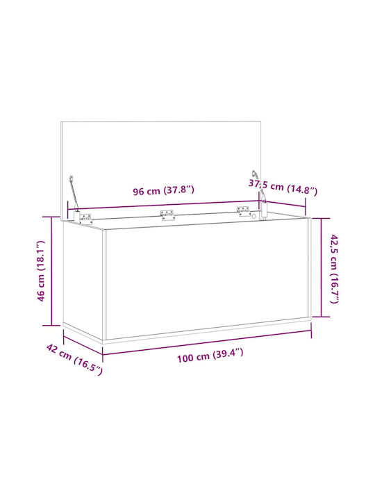 vidaXL Дърво Кутия за съхранение с капак Бял 100x42x46см 1бр