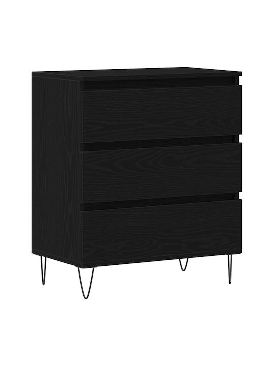 Wooden Chest of Drawers Black Velvet-Black Metal 60x35x70cm