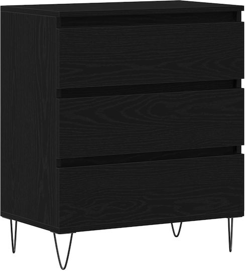 Wooden Chest of Drawers Black Velvet-Black Metal 60x35x70cm