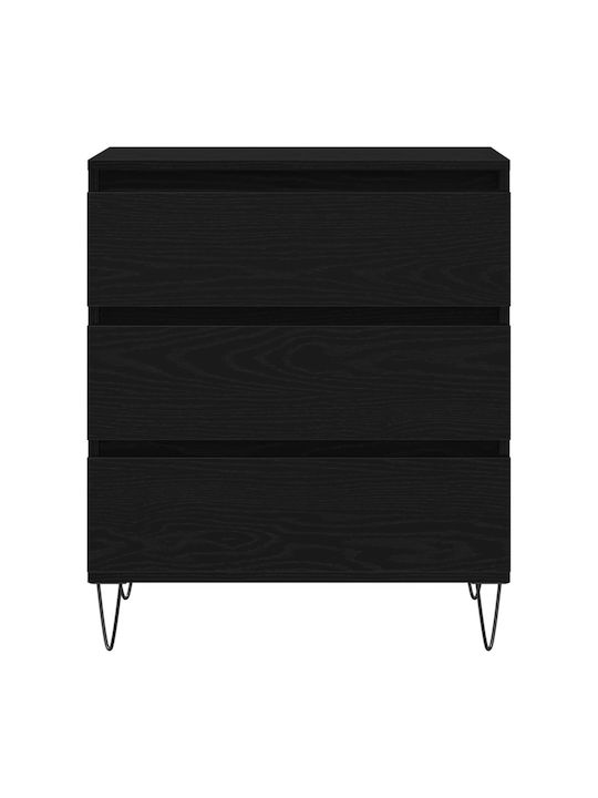 Wooden Chest of Drawers Black Velvet-Black Metal 60x35x70cm