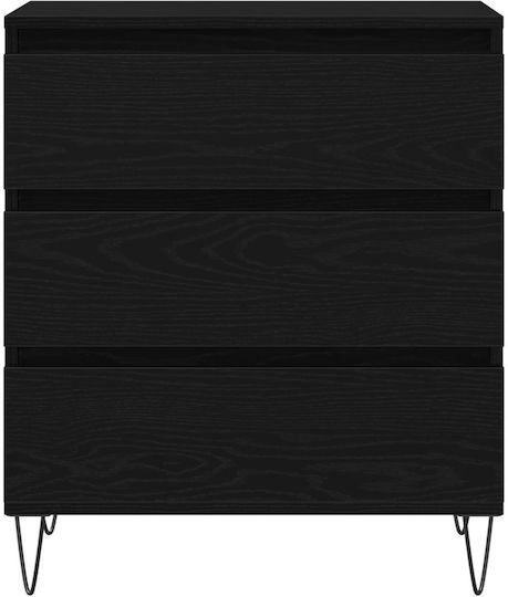 Wooden Chest of Drawers Black Velvet-Black Metal 60x35x70cm