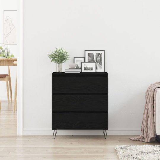 Wooden Chest of Drawers Black Velvet-Black Metal 60x35x70cm