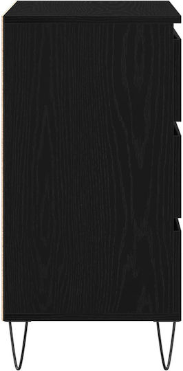 Wooden Chest of Drawers Black Velvet-Black Metal 60x35x70cm