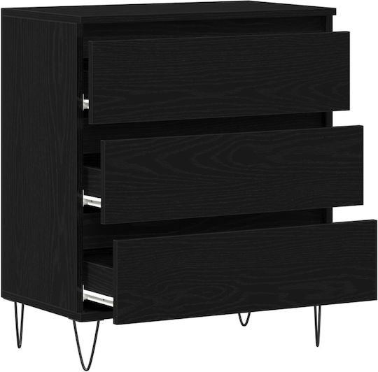 Wooden Chest of Drawers Black Velvet-Black Metal 60x35x70cm