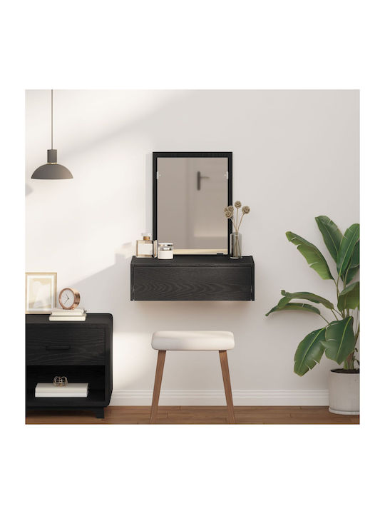 Wall-Mounted Makeup Dressing Table Wooden Black Oak with Mirror 60x40x70cm